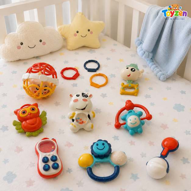 Baby Rattle & Teether Toy Set for Newborns